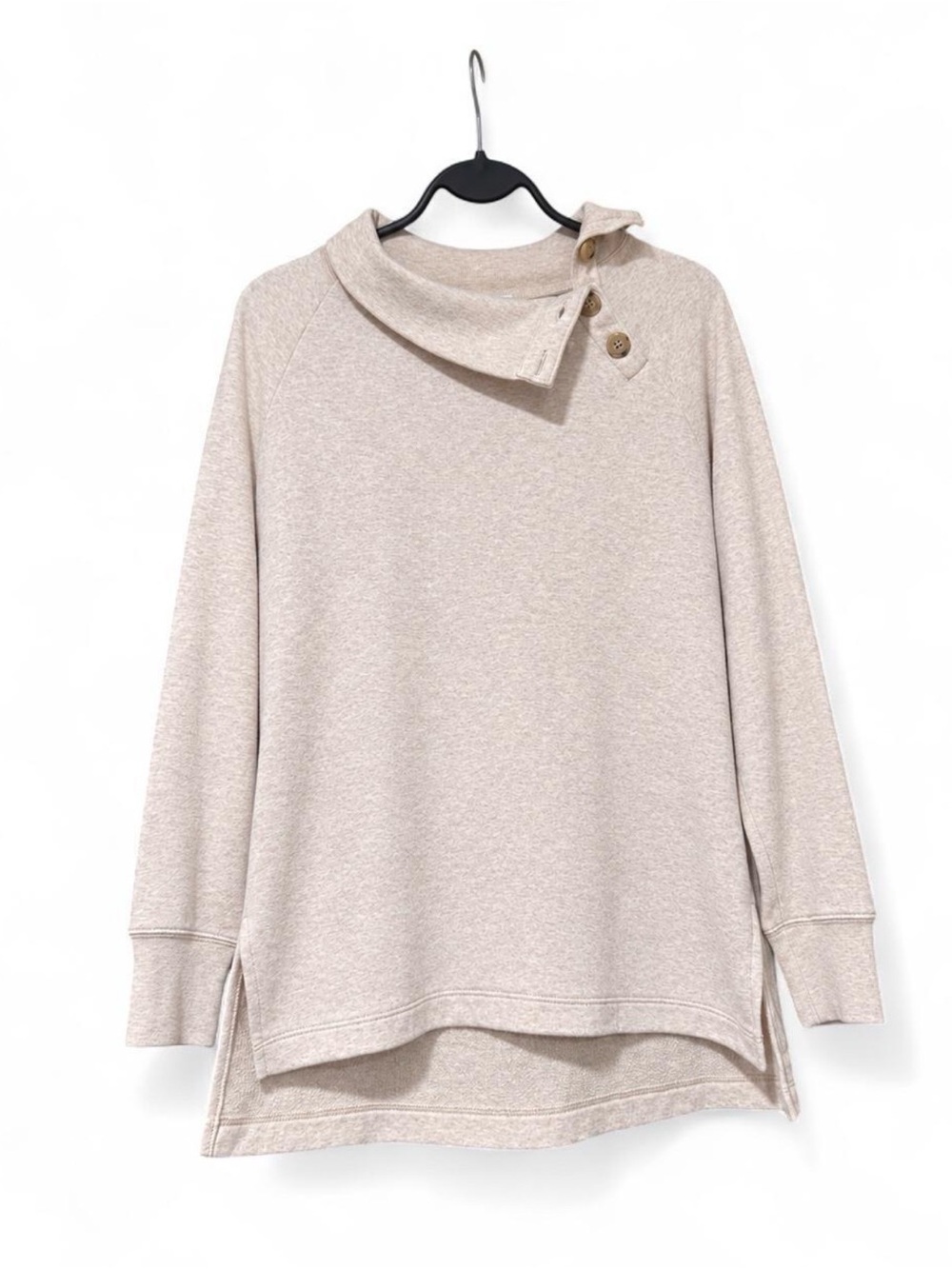 J.Crew Women’s Small Oatmeal Heather Button Cowl Neck Pullover Sweatshirt